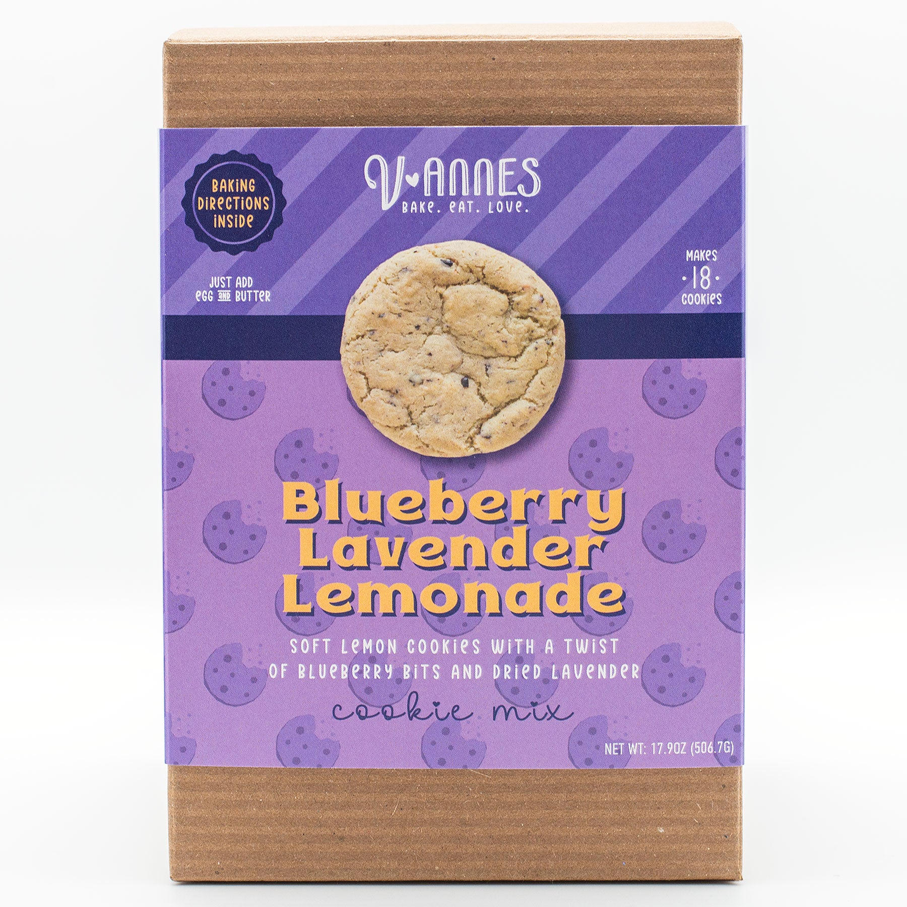 V-annes Blueberry Lavender Lemonade cookie mix packaging on a white background