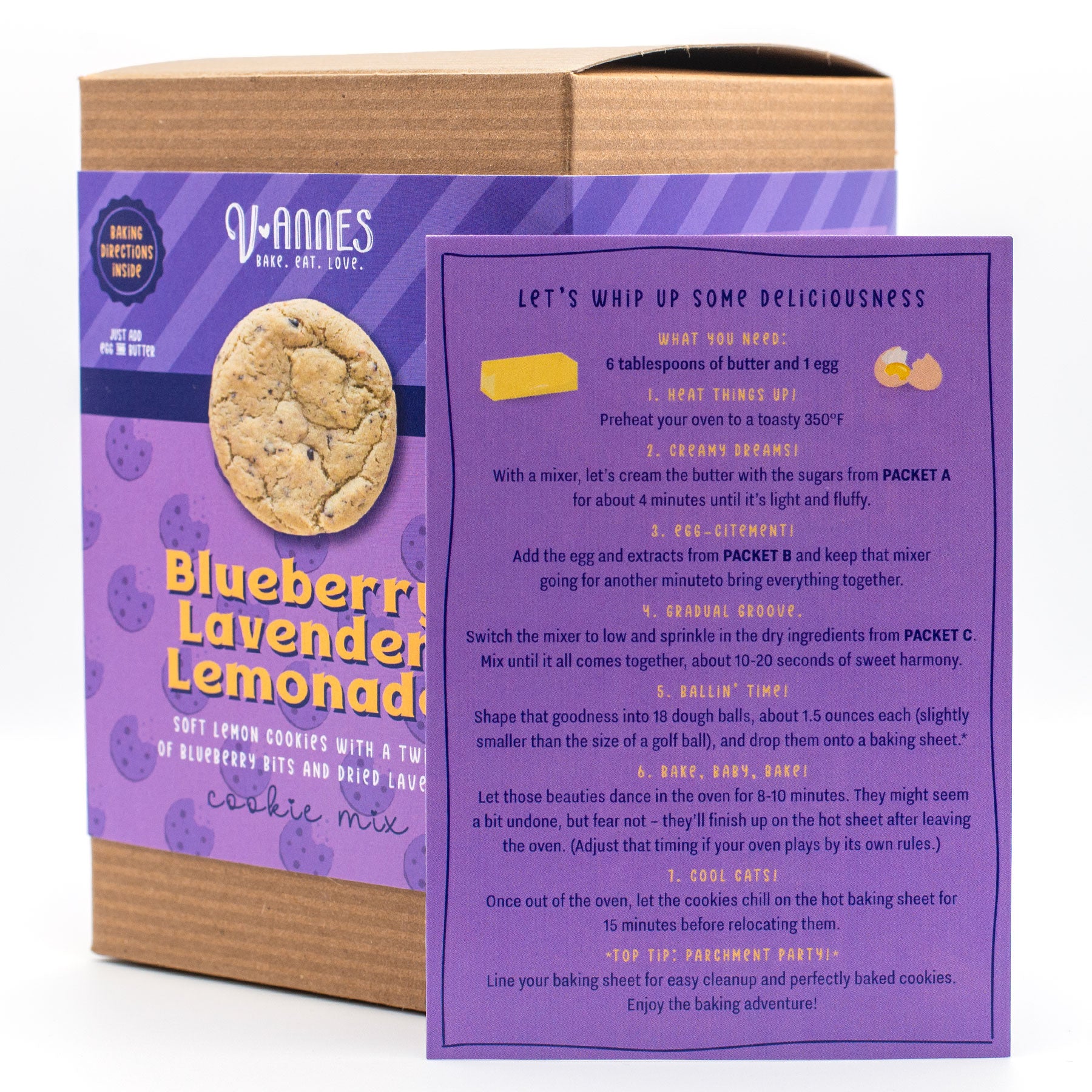 Cookie mix packaging with directions insert