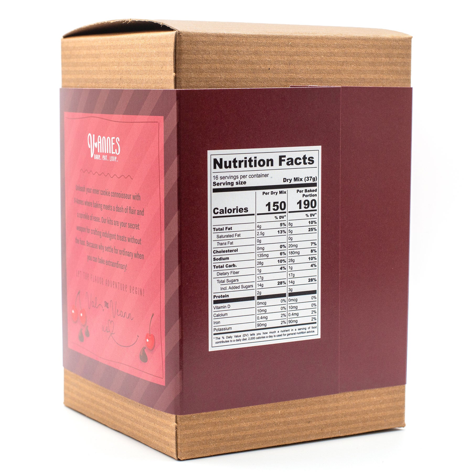 V-Annes Cherry Cordial Chip box with nutrition facts label on a white background