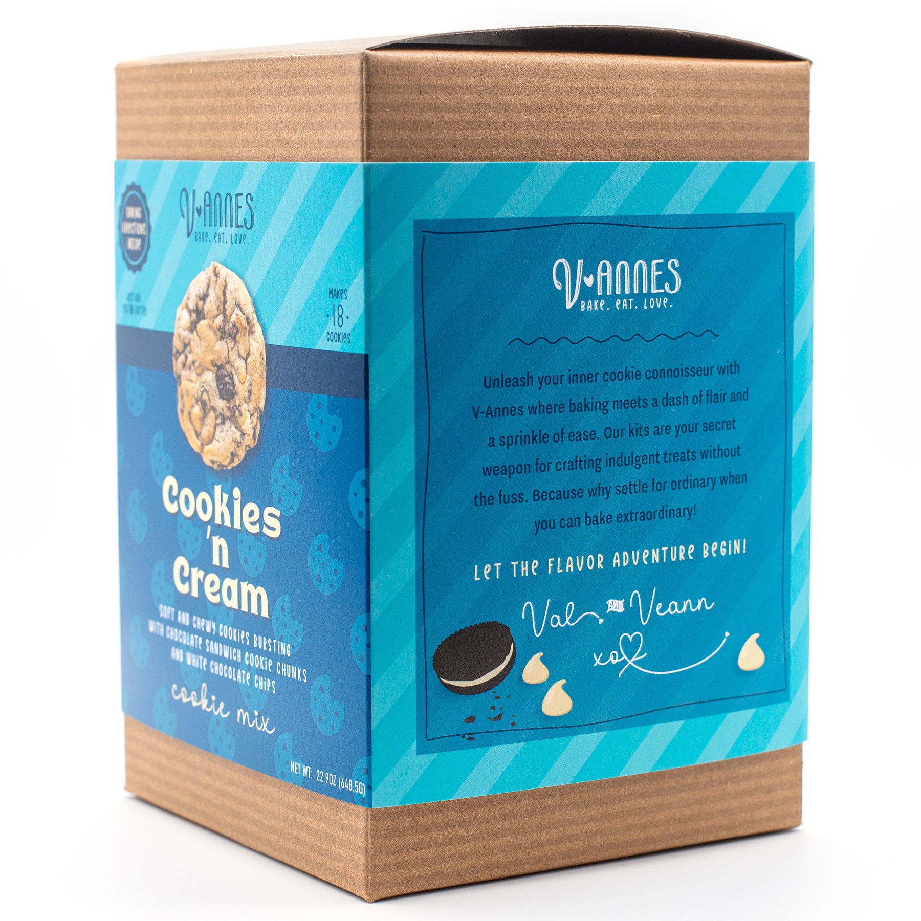 V-annes Cookies 'n Cream cookie mix packaging on a white background