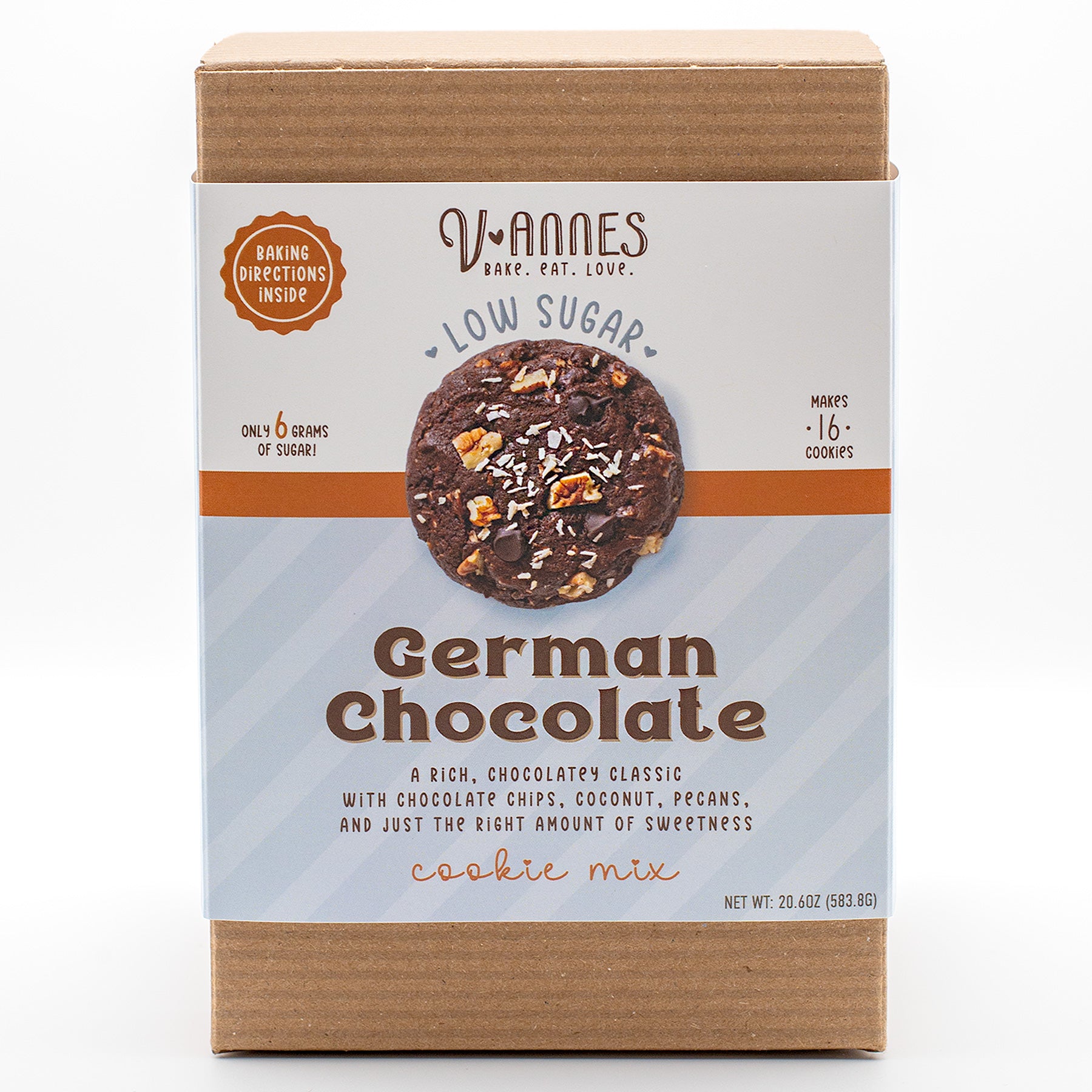Box of Vannnes German Chocolate cookie mix on a white background