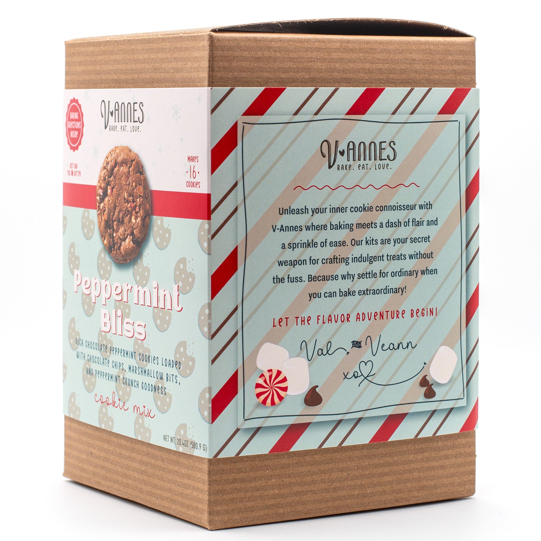 V-Annes Peppermint Bliss cookie mix packaging on a white background