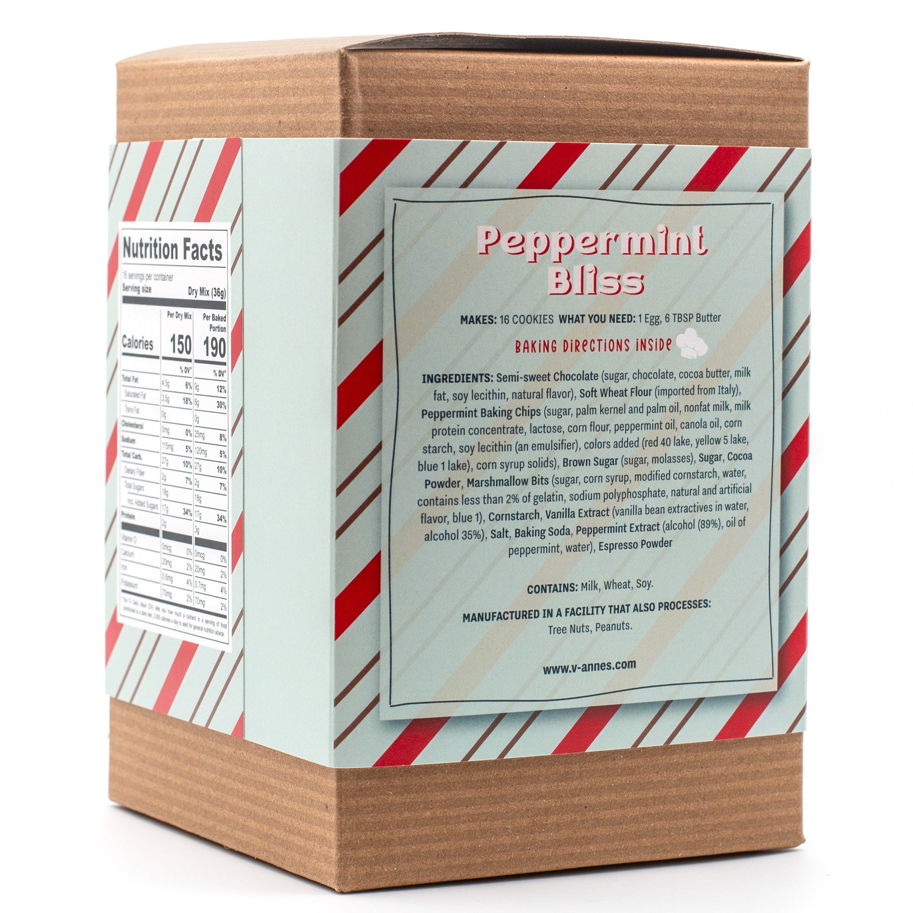 V-Annes Peppermint Bliss packaging with peppermint-themed design and text on a white background
