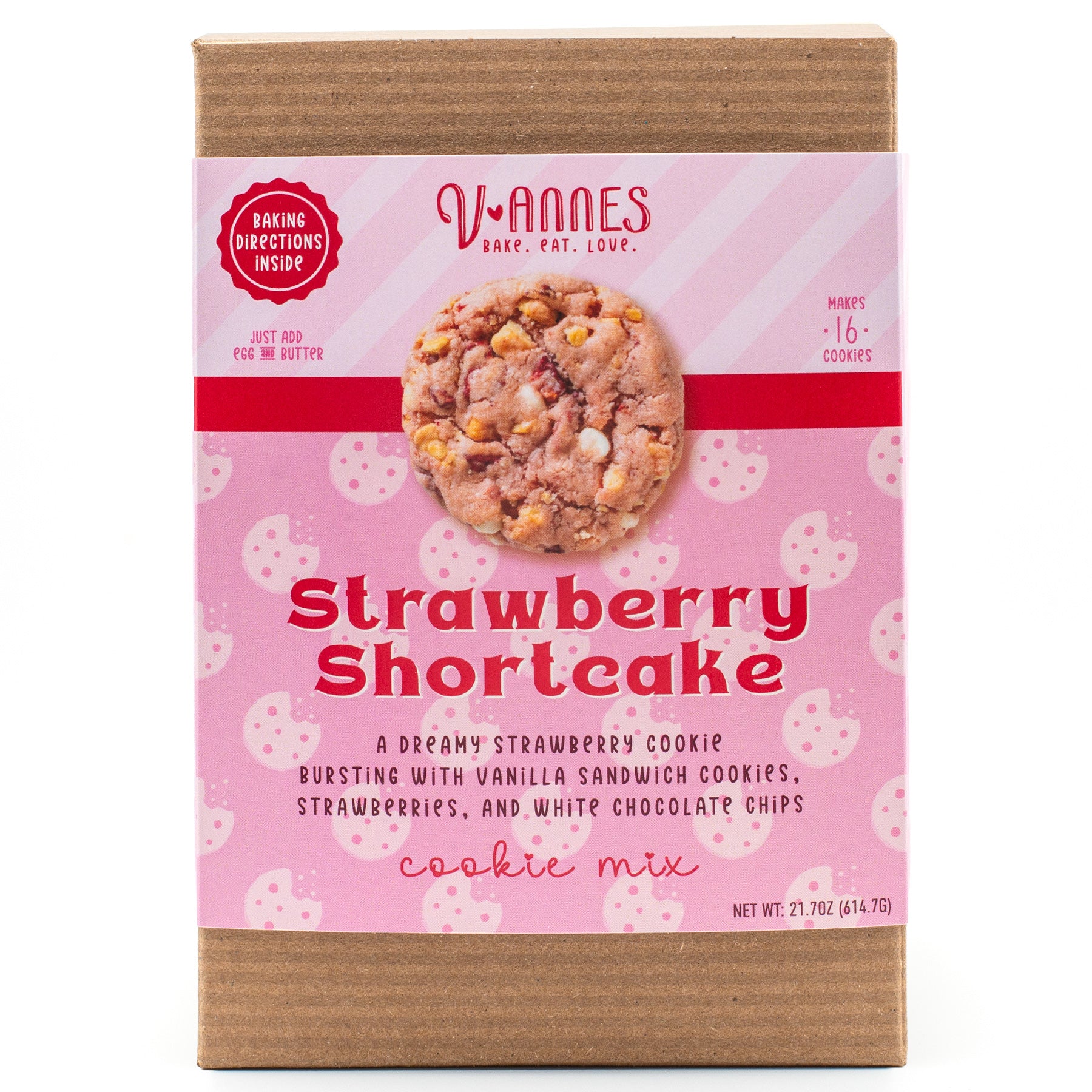 V-ANNES Strawberry Shortcake cookie mix packaging on a white background