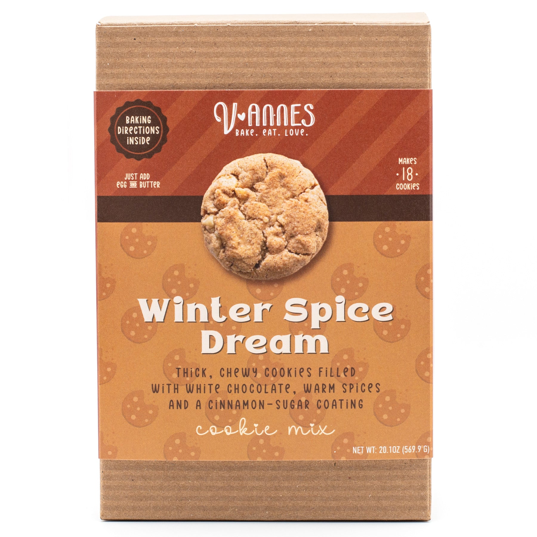 Box of V-annes Winter Spice Dream cookie mix on a white background