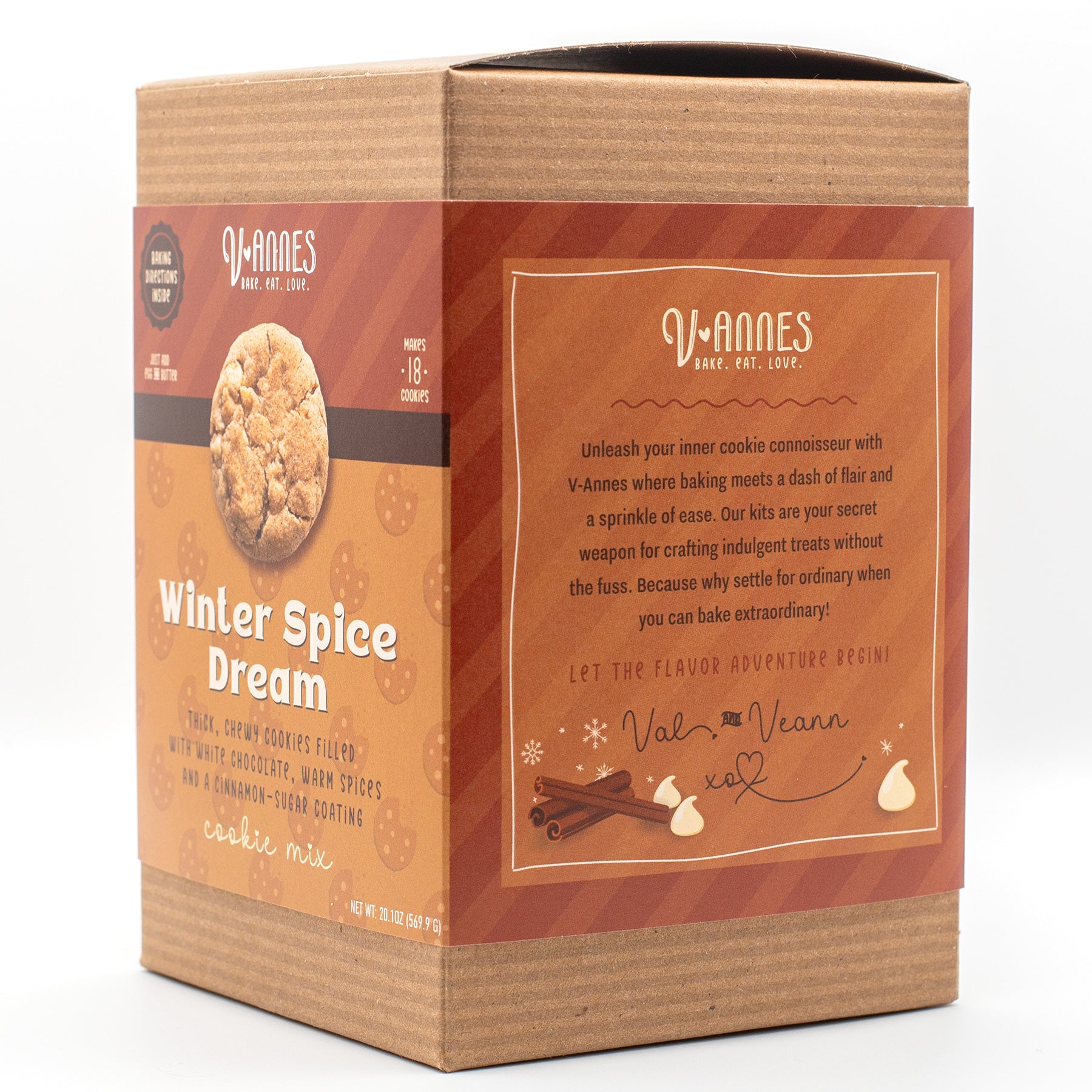 V-annes Winter Spice Dream cookie mix packaging on a white background