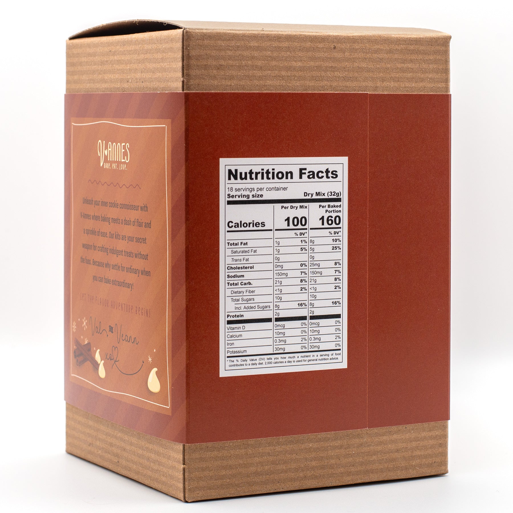 V-ANNES Winter Spice Dream cookie mix with a nutrition facts label 